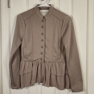 American Rag Taupe Ruffle Peplum Knit Jacket Small Feminine Chic Layering